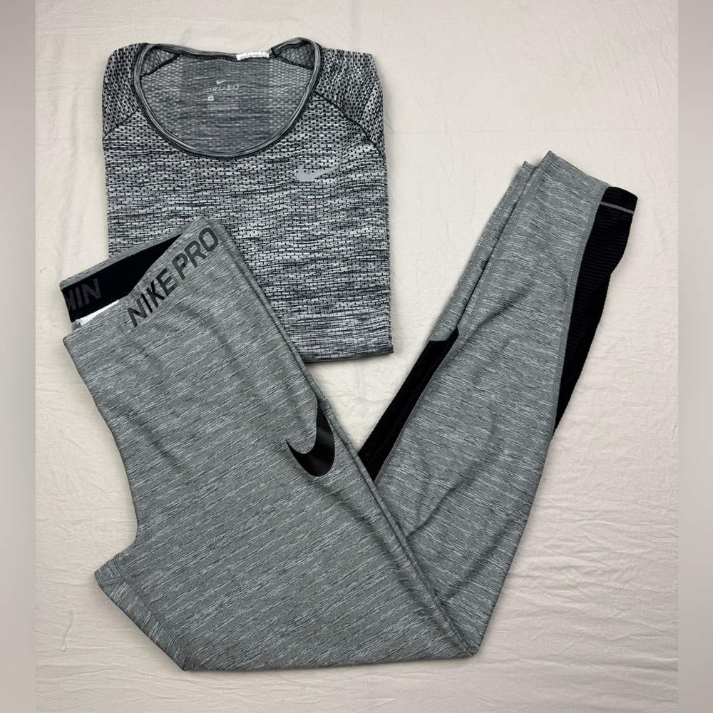 Nike Dri-FIT gray heathered leggings and long sleeve set